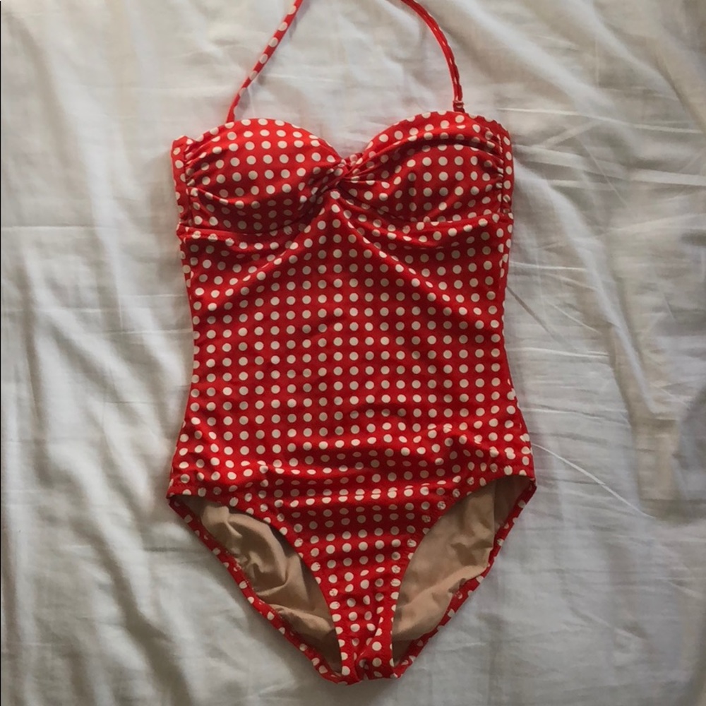 J. Crew Red and White Polka Dot One-Piece Swimsuit